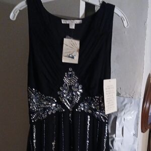 Boston Proper Elegant Black Dress with Silver Embellishments
